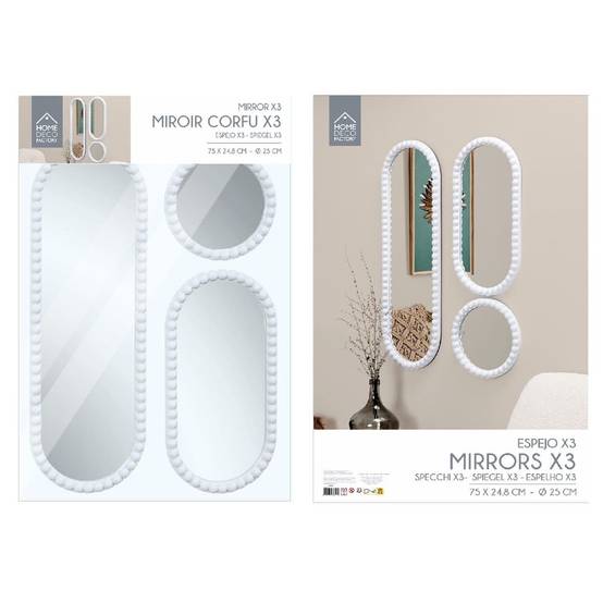 ALTOBUY - Lot de 3 Miroirs Blanc 75x25 cm / 50x25 cm / Ø25 cm - - TORIS - Image 6