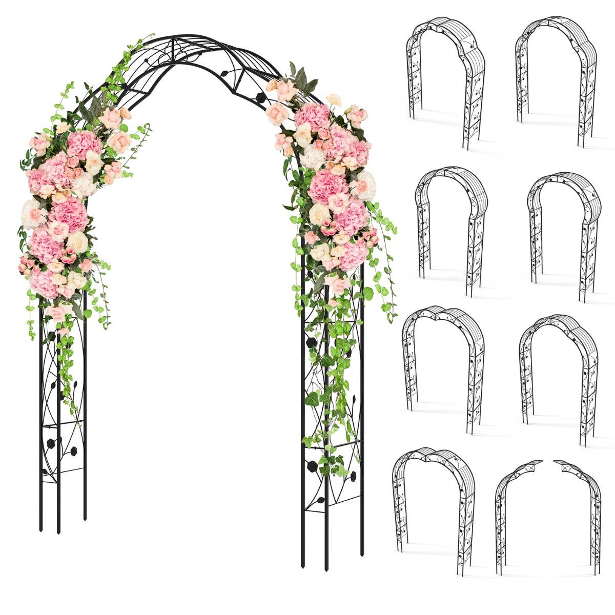 Arche de Jardin Métal Treillis de Jardin en 2 Demi-arcs Extérieur 150x39x250CM Noir - Image 1