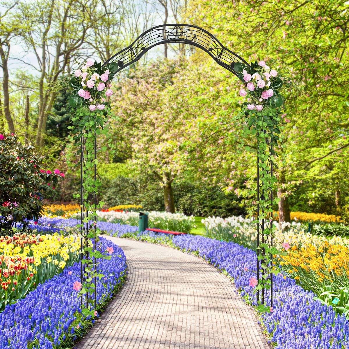 Arche de Jardin Métal Treillis de Jardin en 2 Demi-arcs Extérieur 150x39x250CM Noir - Image 3