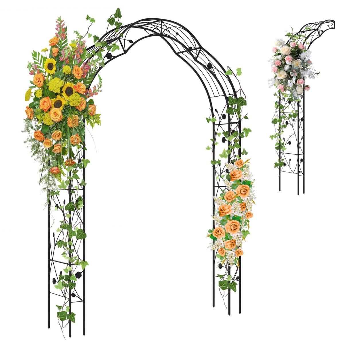 Arche de Jardin Métal Treillis de Jardin en 2 Demi-arcs Extérieur 150x39x250CM Noir - Image 7