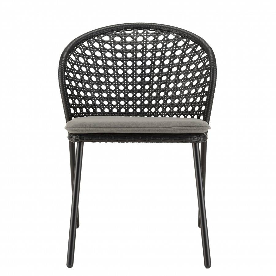 Macabane - MALO - SALON DE JARDIN 4 PERS. - 1 Table ronde 120x120cm et 4 chaises noires et grises - Imagen 7