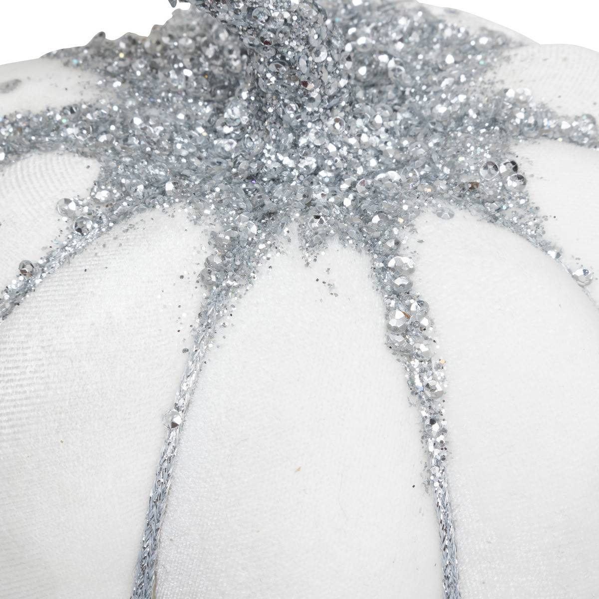Fééric Lights & Christmas - Déco de Noël Citrouille enneigée et pailletée argent D 16 cm - Imagen 2