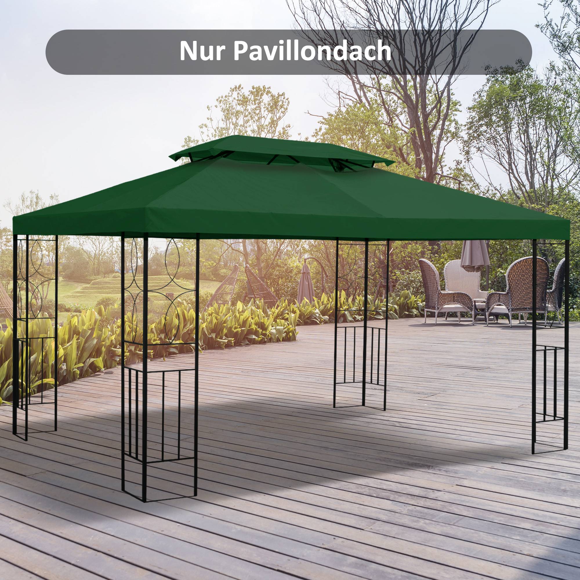 Toile de rechange pour tonnelle polyester jardin imperméable 3x4m vert - ComfortXL Outdoor Living - Image 4