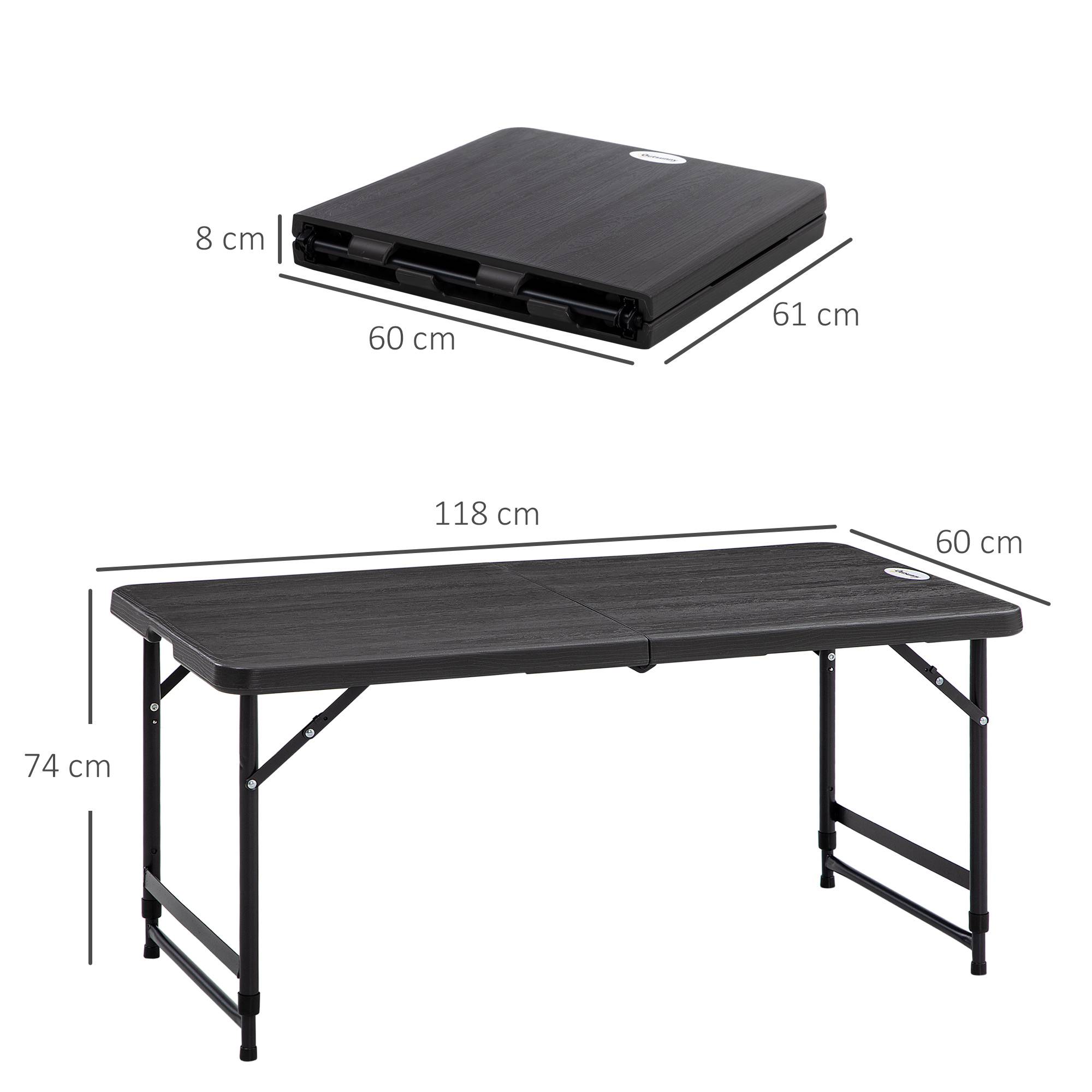 Sans Marque - Table d'extérieur, table de jardin, pour 4 personnes, pliable, hauteur réglable, aspect bois, gris et noir, 118 x 60 x 74 cm - Image 5