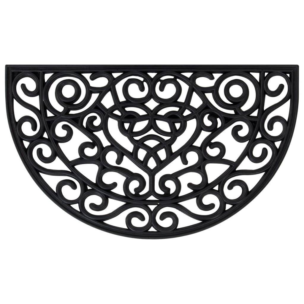 Helloshop26 - Tapis de porte demi-rond 45 x 75 cm antidérapant durable intérieur extérieur en caoutchouc noir - Image 1