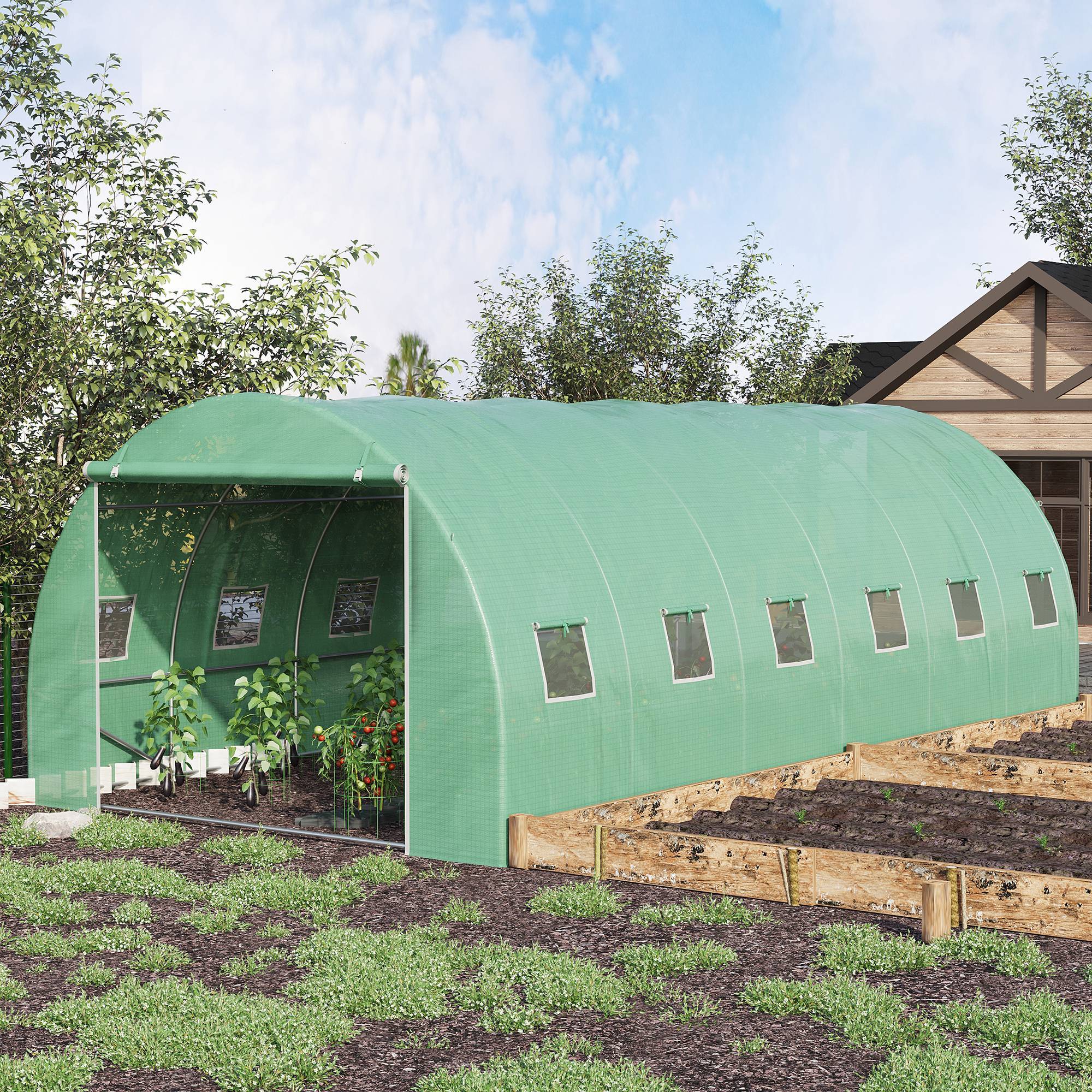 Serre de Culture Tunnel 18m² Acier Galvanisé et Bâche PE 12 Fenêtres 6x3x2 m Vert - ComfortXL Outdoor Living - Image 4