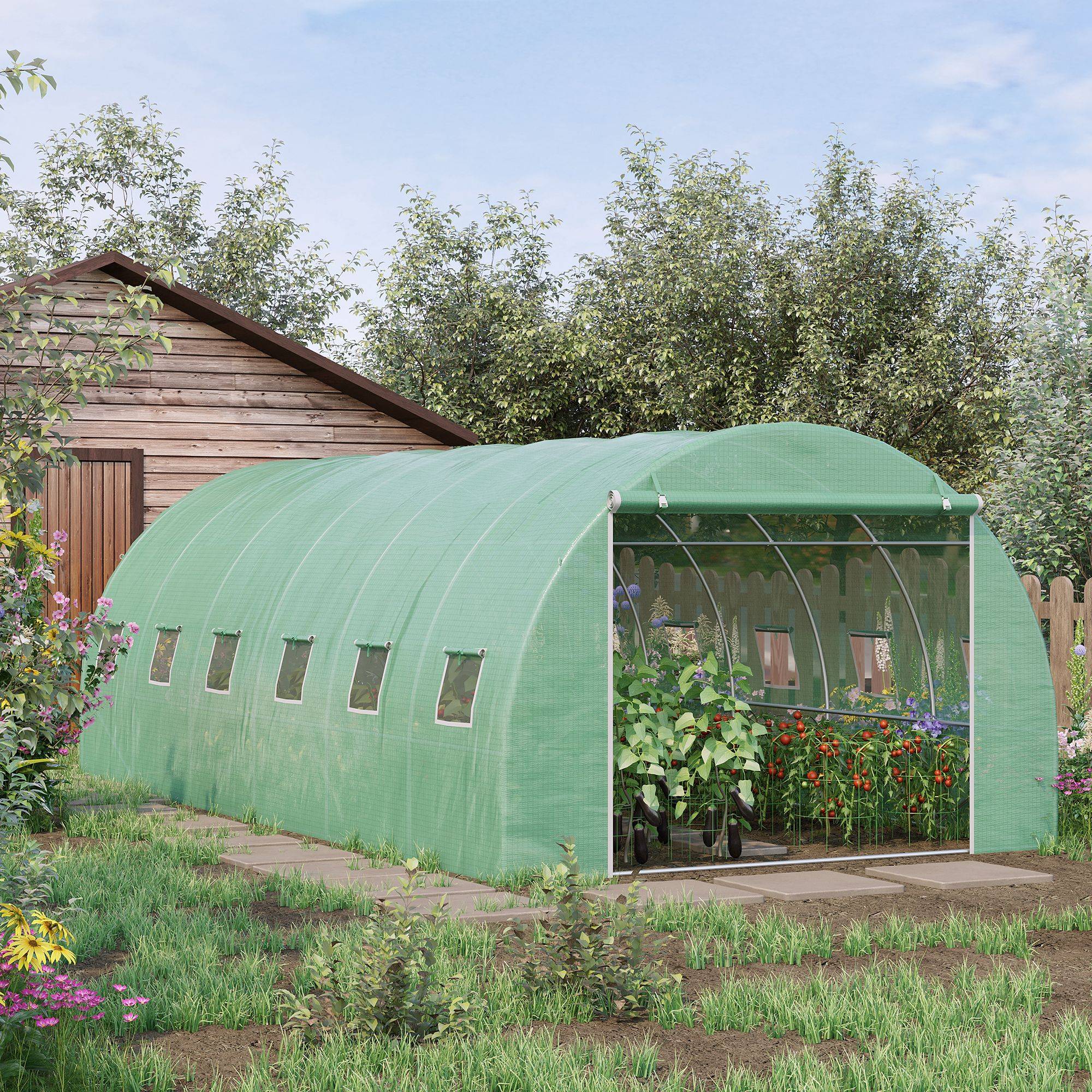 Serre de Culture Tunnel 18m² Acier Galvanisé et Bâche PE 12 Fenêtres 6x3x2 m Vert - ComfortXL Outdoor Living - Image 3