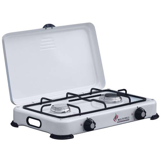 Plaque de cuisson gaz portable 2 feux 3200W Réchaud à gaz butane ou propane Blanc laqué Couvercle - Imagen 1