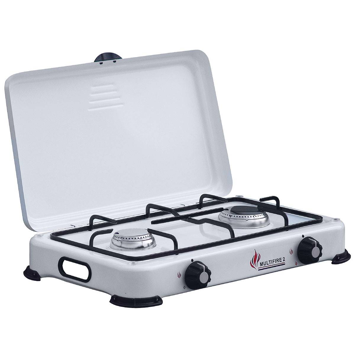 Plaque de cuisson gaz portable 2 feux 3200W Réchaud à gaz butane ou propane Blanc laqué Couvercle - Imagen 1