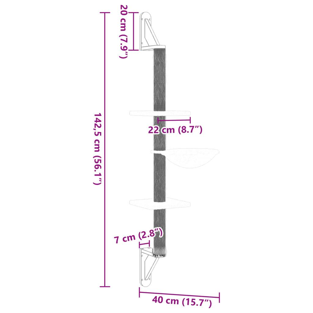 Vidaxl - Arbre à chat mural avec griffoir crème 142,5 cm vidaXL 172395 - Image 3