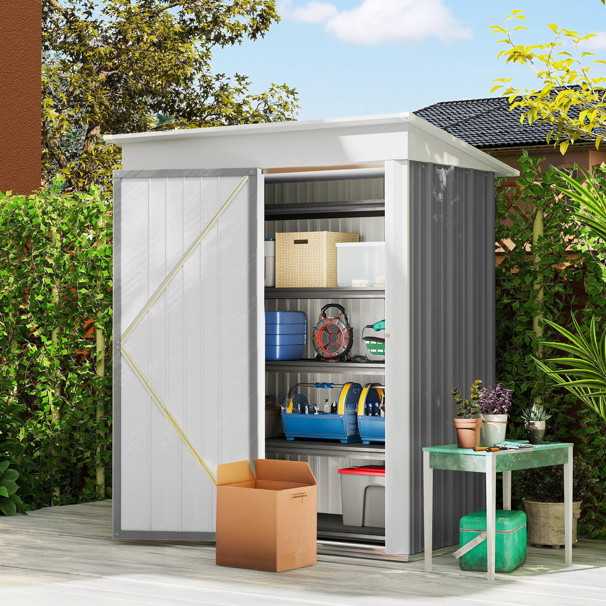 Armoire de jardin acier extérieur gain de place porte verrouillable gris - ComfortXL Outdoor Living - Image 3