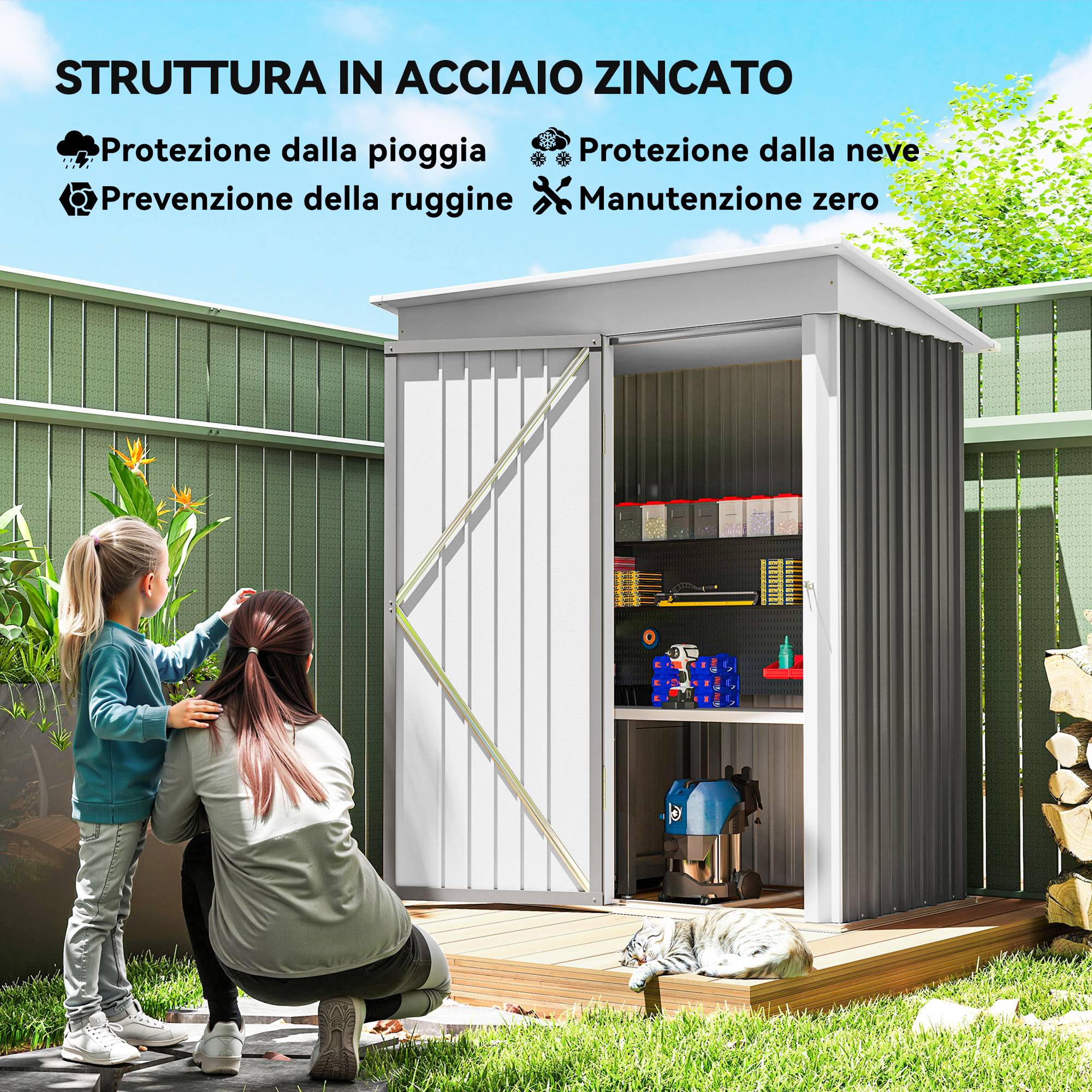 Armoire de jardin acier extérieur gain de place porte verrouillable gris - ComfortXL Outdoor Living - Image 6