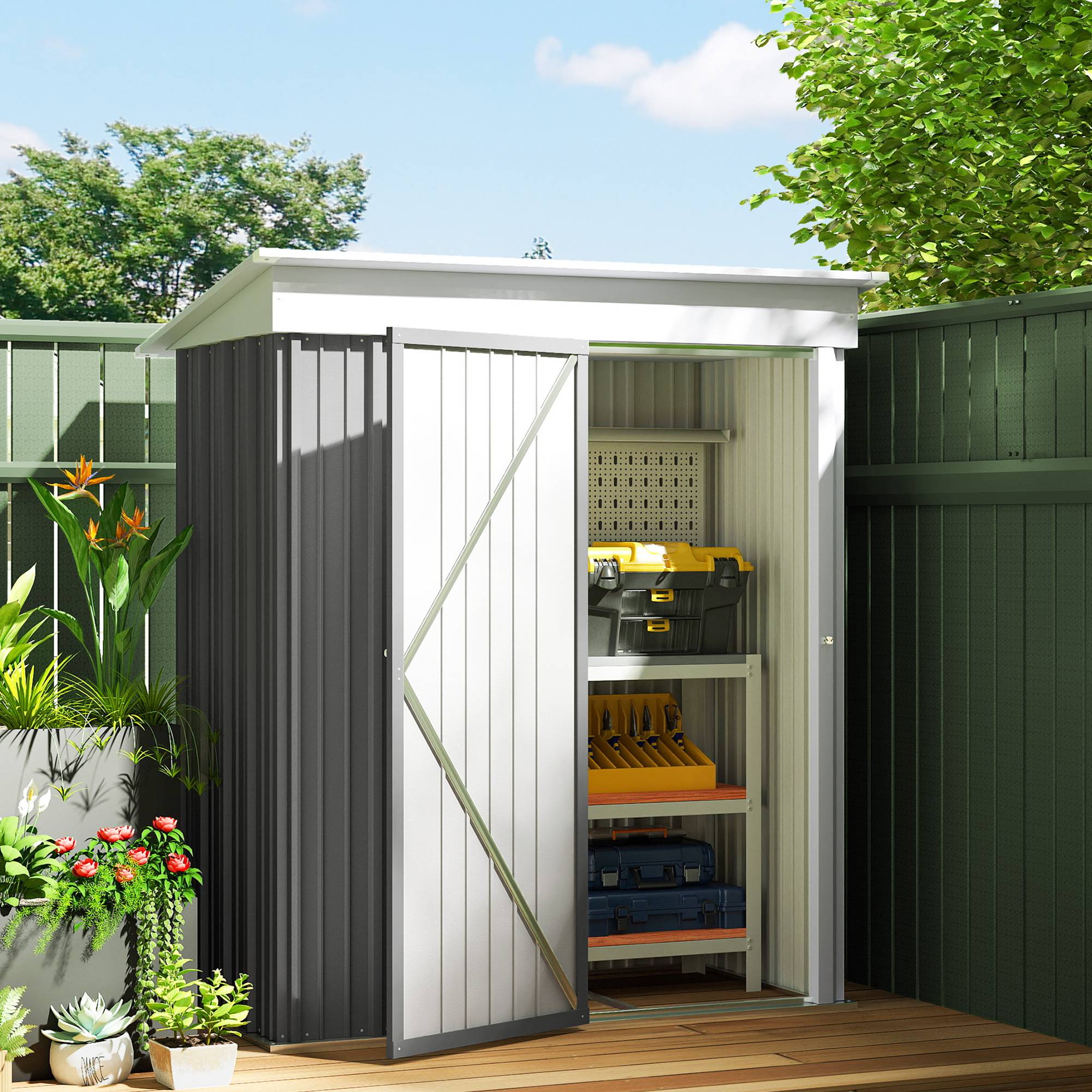 Armoire de jardin acier extérieur gain de place porte verrouillable gris - ComfortXL Outdoor Living - Image 4