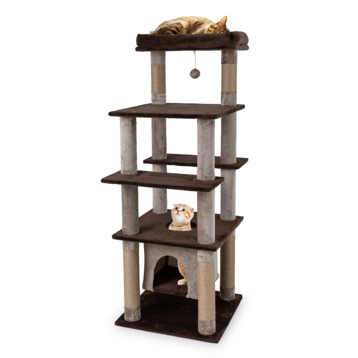 Maison Chic - Grand Arbre à Chat Multi-niveaux Tour pour Chat 148cm avec Perchoir Douillet Griffoirs Marron - Image 1