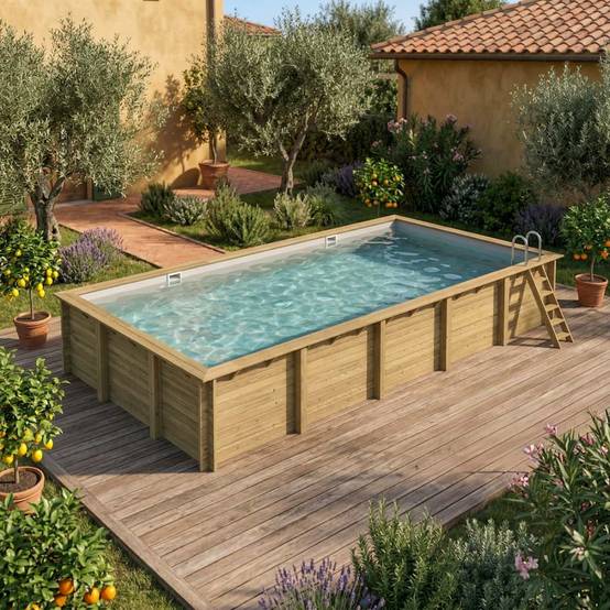 Altanka - Piscine hors sol en bois AQUA 10.2 x 5.2 - H.1.45 m, gris clair, fixations à visser - BAS7310OSPL2 - ALTANKA - Image 2