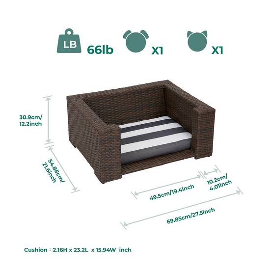 Lit surélevé en rotin avec coussin lavable pour chat ou petit chien - Image 5