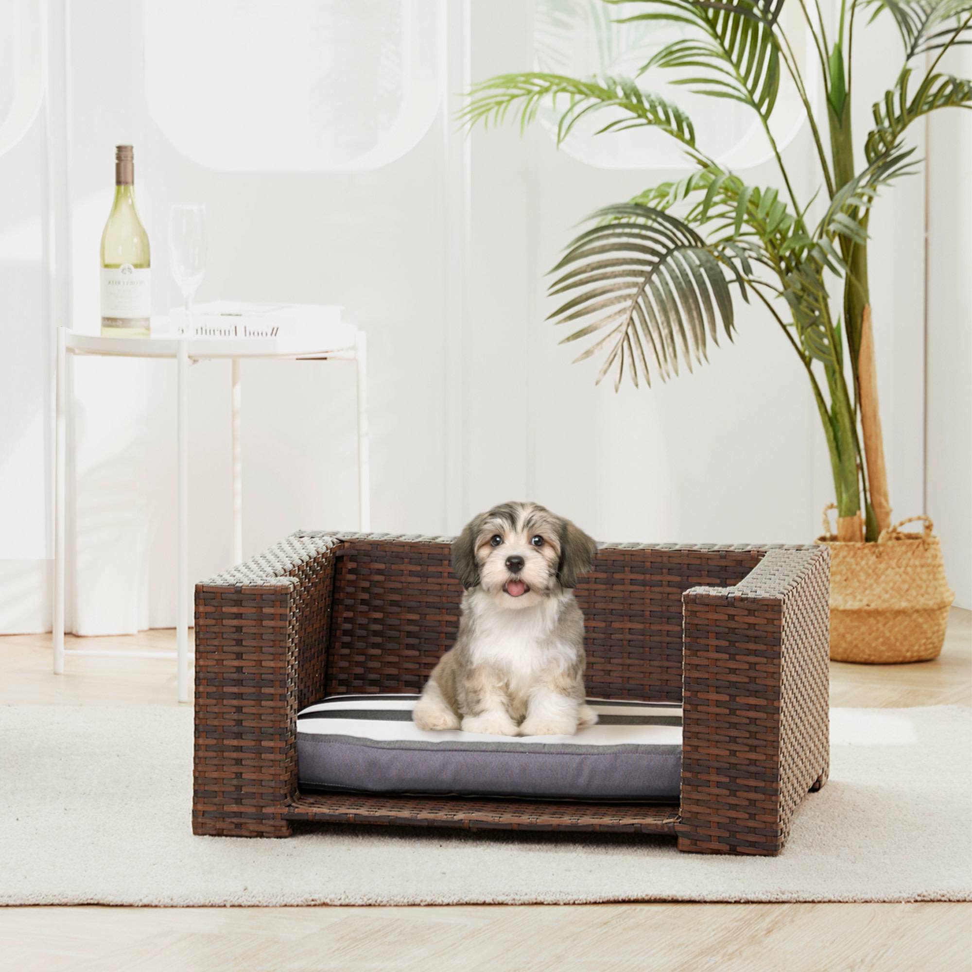 Lit surélevé en rotin avec coussin lavable pour chat ou petit chien - Image 4