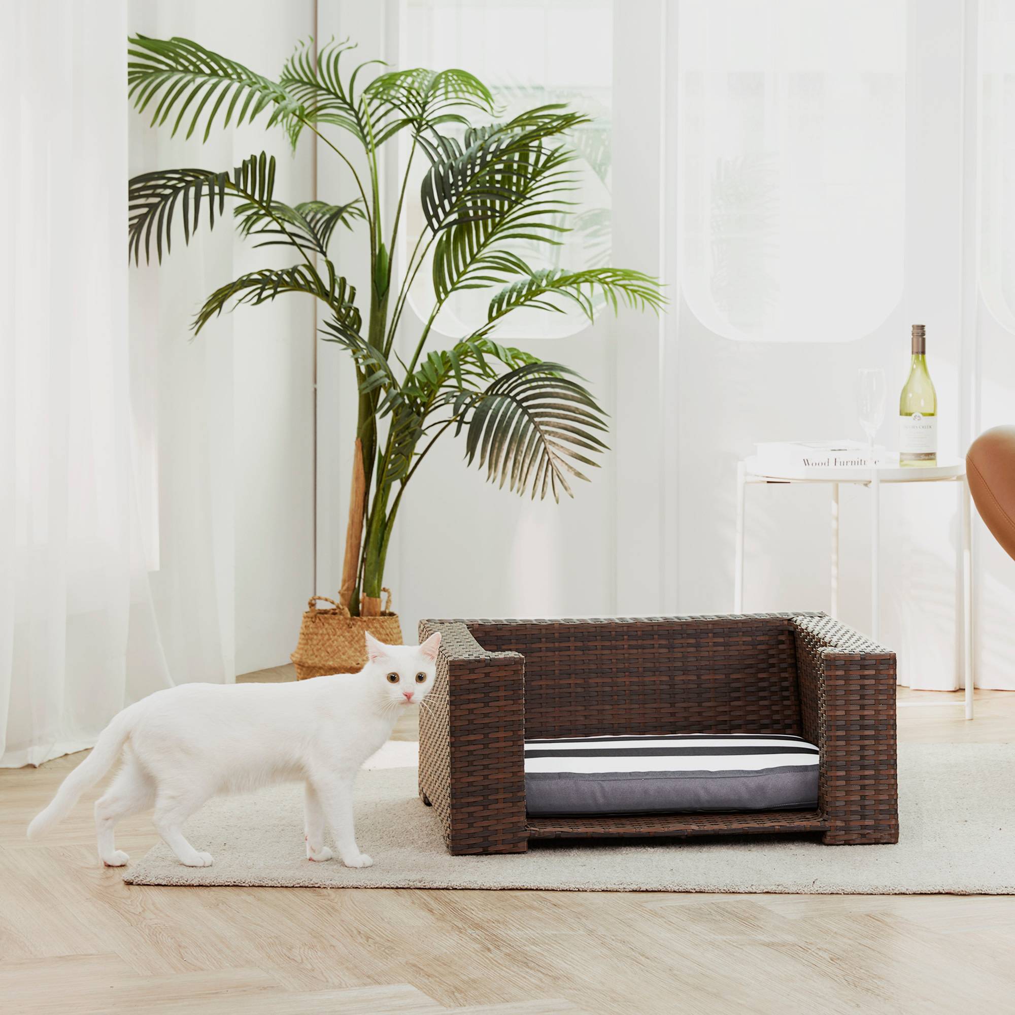 Lit surélevé en rotin avec coussin lavable pour chat ou petit chien - Image 3