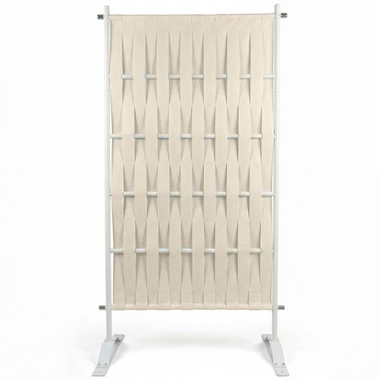 Paravent extérieur claustra décoratif 80 x 150 cm sangles beige et métal blanc - Image 3