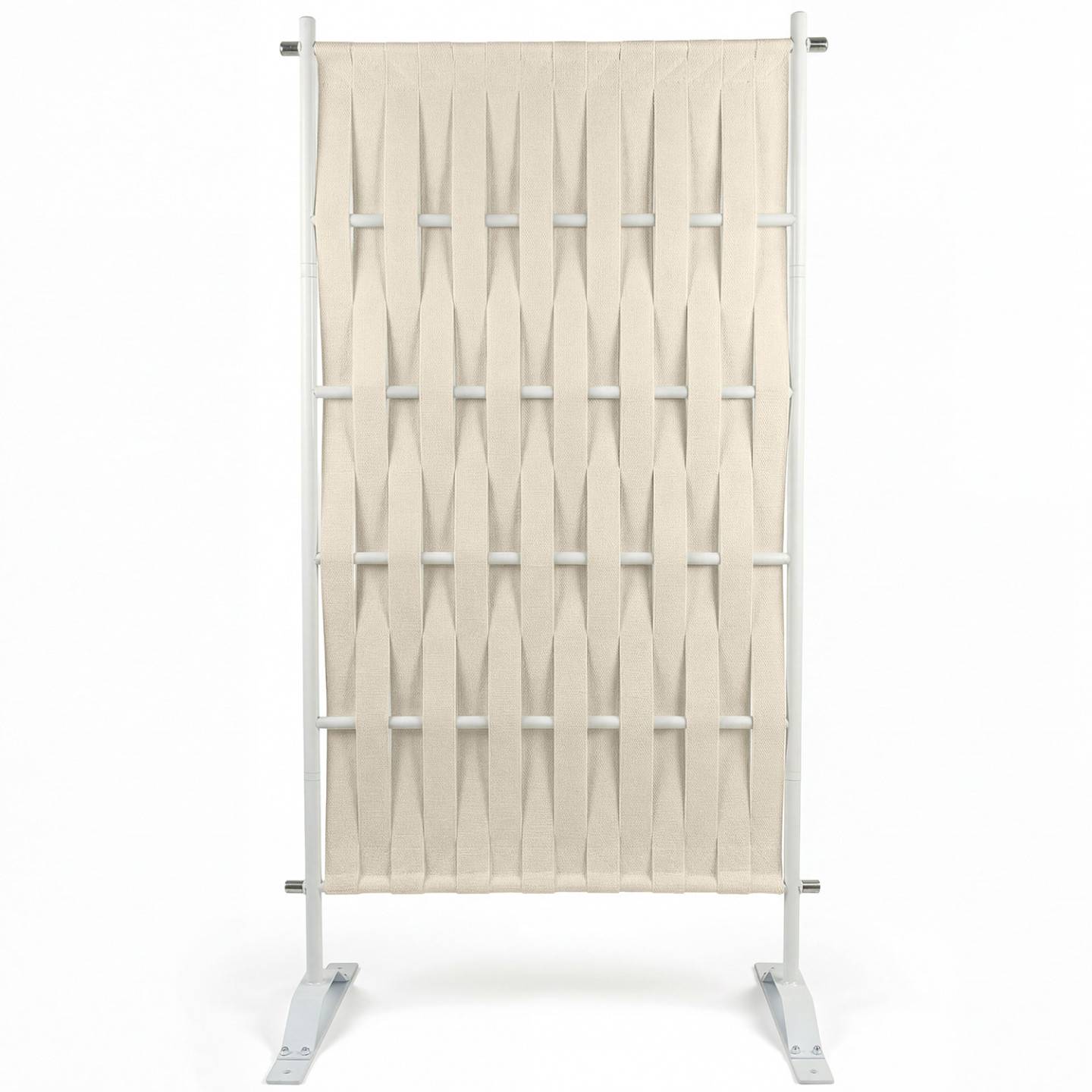 Paravent extérieur claustra décoratif 80 x 150 cm sangles beige et métal blanc - Image 3