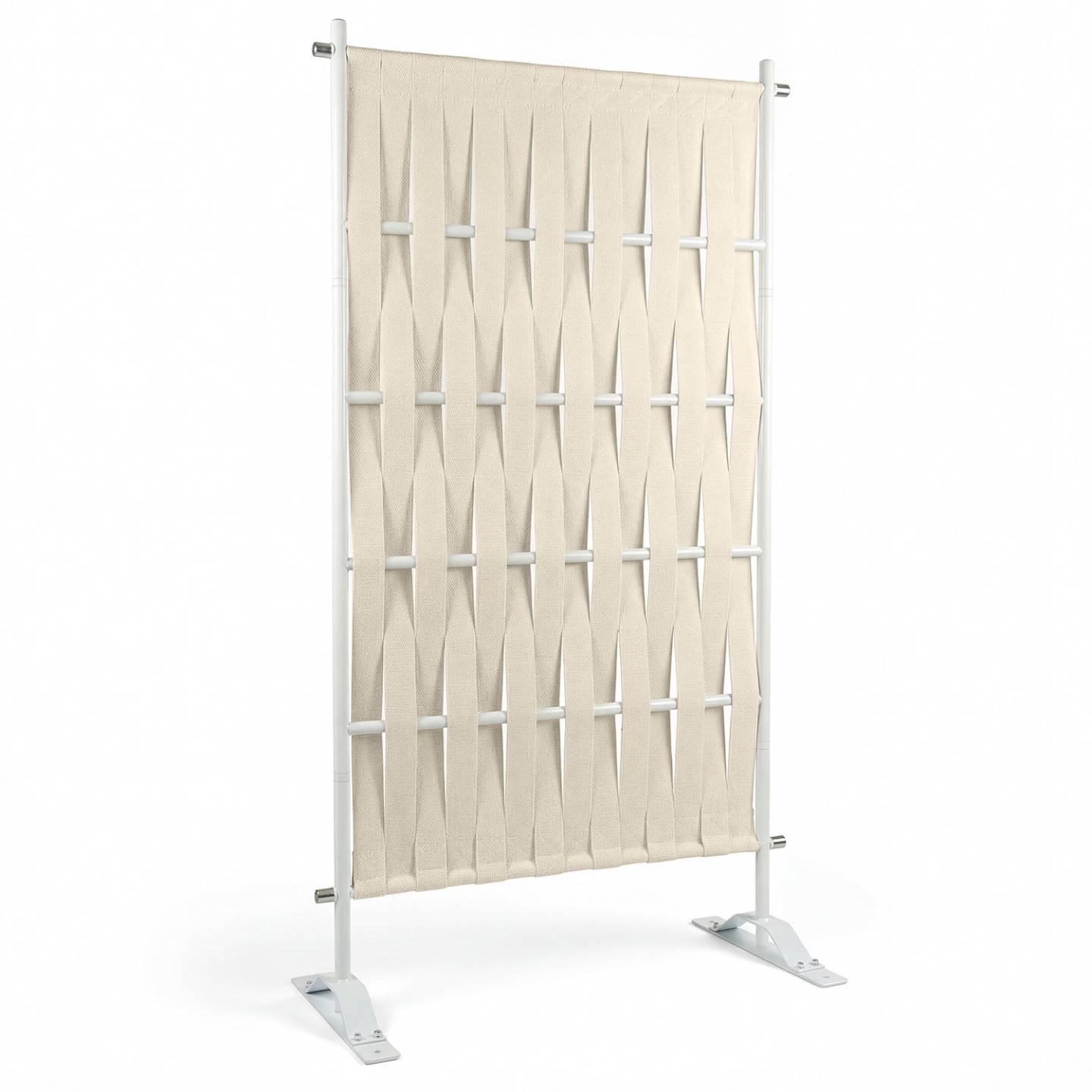 Paravent extérieur claustra décoratif 80 x 150 cm sangles beige et métal blanc - Image 2