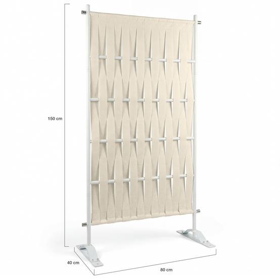 Paravent extérieur claustra décoratif 80 x 150 cm sangles beige et métal blanc - Image 5