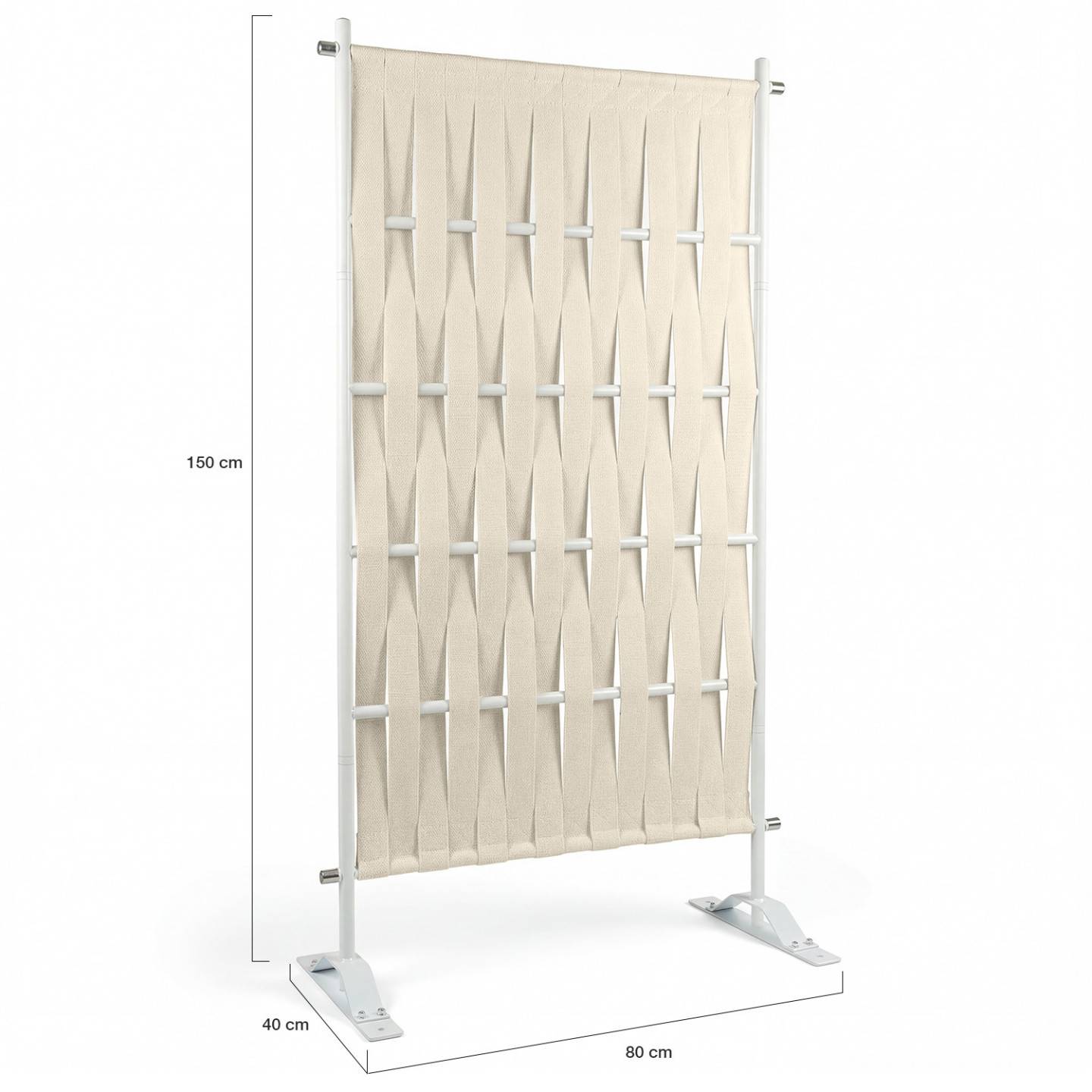 Paravent extérieur claustra décoratif 80 x 150 cm sangles beige et métal blanc - Image 5