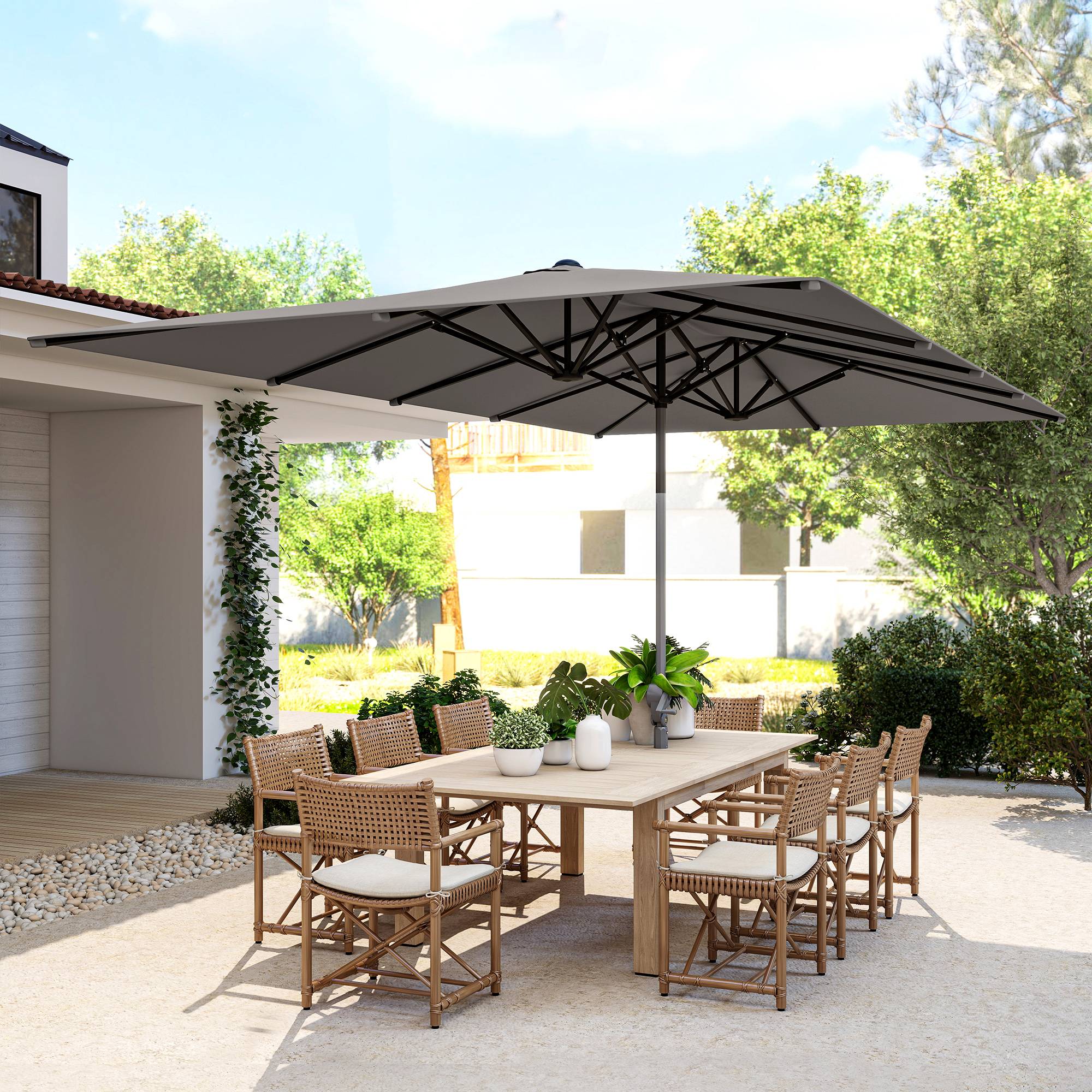 PANGIVO - Parasol double rectangulaire en aluminium et polyester gris foncé 451 x 264 x 264 cm - PANGIVO - Image 4