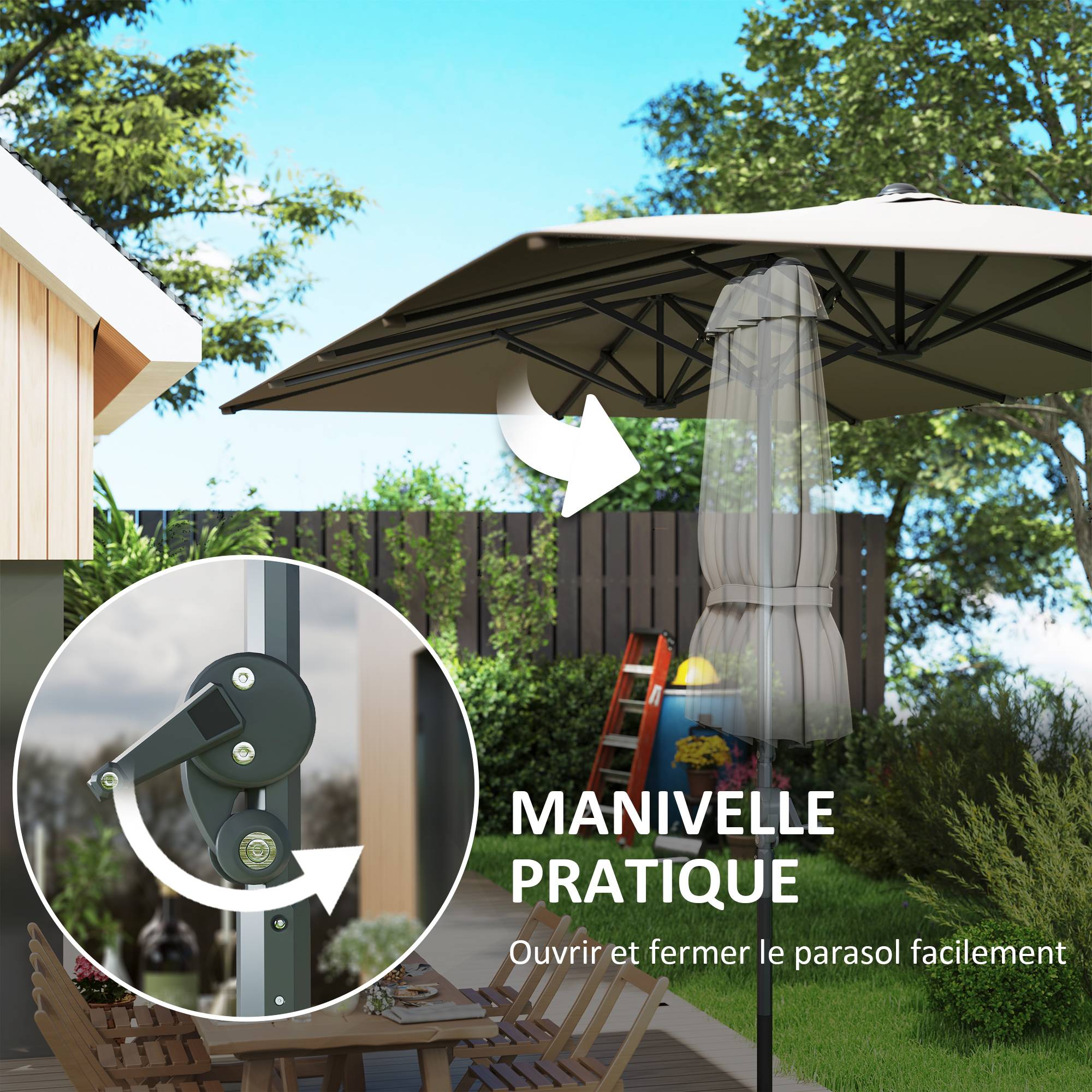 PANGIVO - Parasol double rectangulaire en aluminium et polyester gris foncé 451 x 264 x 264 cm - PANGIVO - Image 9