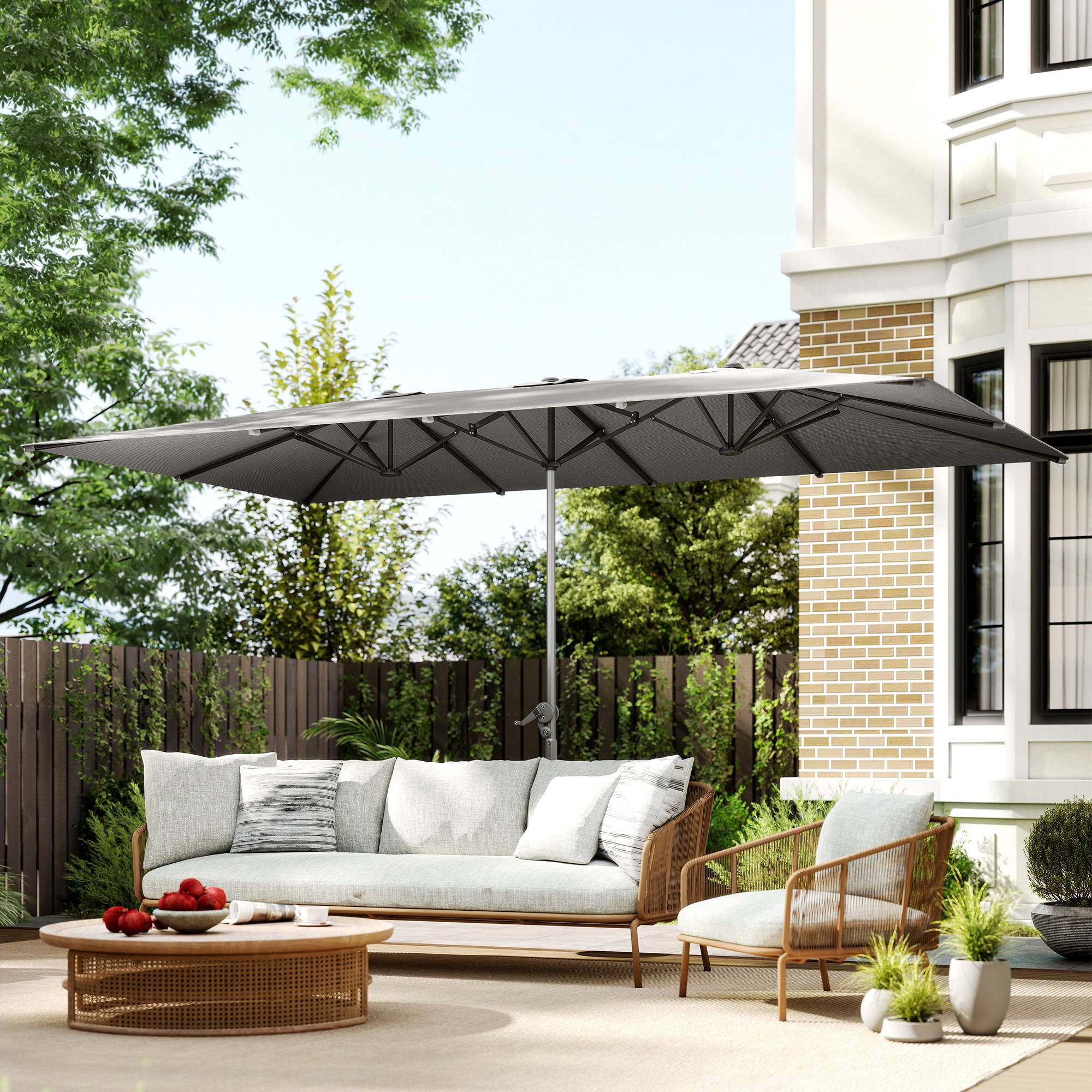 PANGIVO - Parasol double rectangulaire en aluminium et polyester gris foncé 451 x 264 x 264 cm - PANGIVO - Image 3
