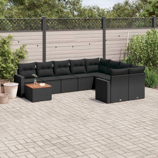 Salon de Jardin Bas 9 Places en Résine Tressée Noire pour Patio et Balcon – ComfortXL Outdoor Living - Image 1