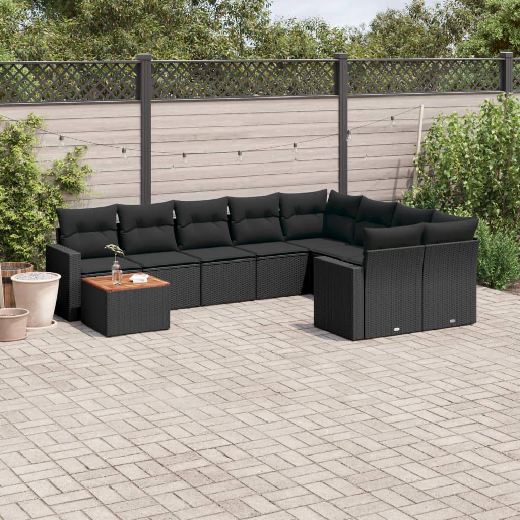 Salon de Jardin Bas 9 Places en Résine Tressée Noire pour Patio et Balcon – ComfortXL Outdoor Living - Image 1