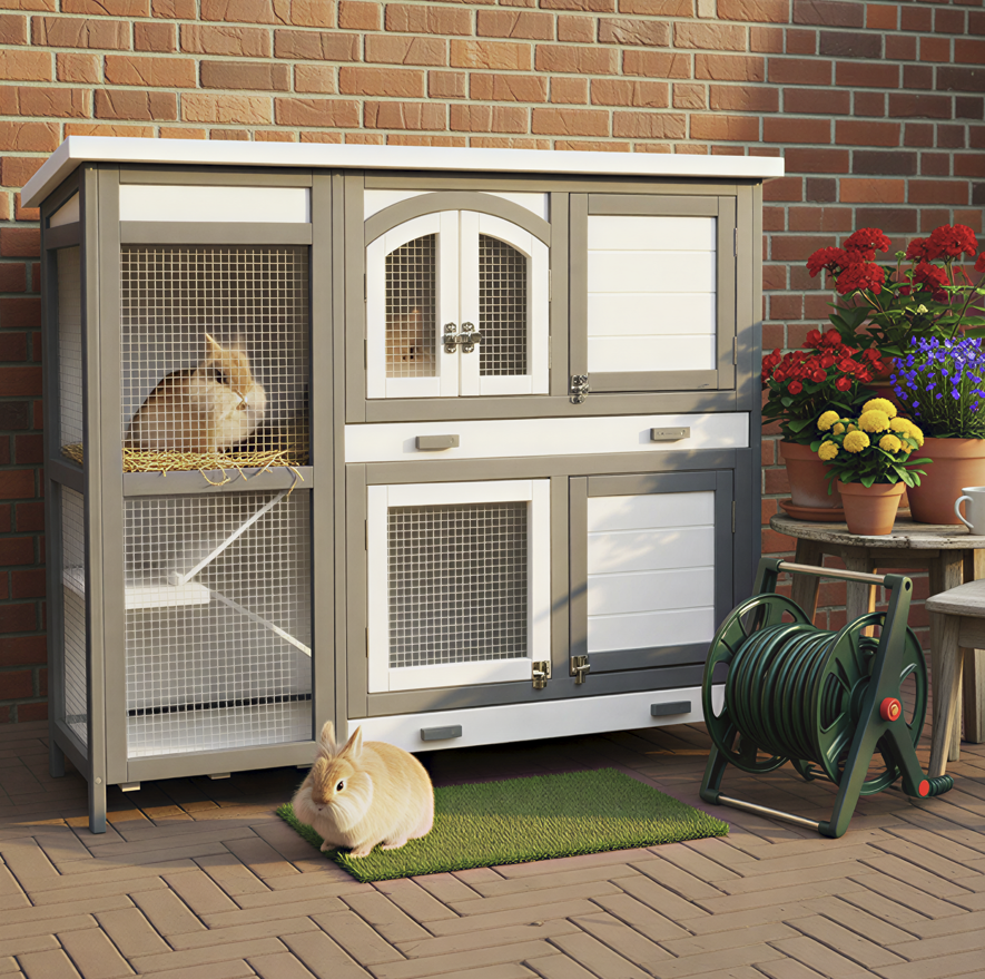 BB Loisir - Cage Clapier Extérieur  pour lapins 122x42,5x104 cm Modèle- Miette 081 Gris-blanc - Image 6