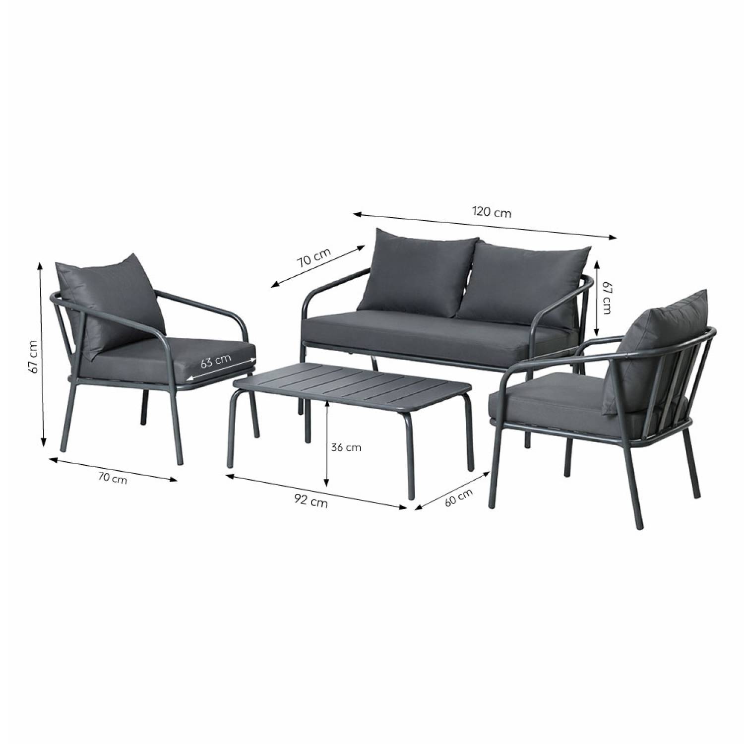 Salon de jardin 4 places gris foncé BERGAME - Image 3