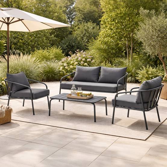 Salon de jardin 4 places gris foncé BERGAME - Image 4