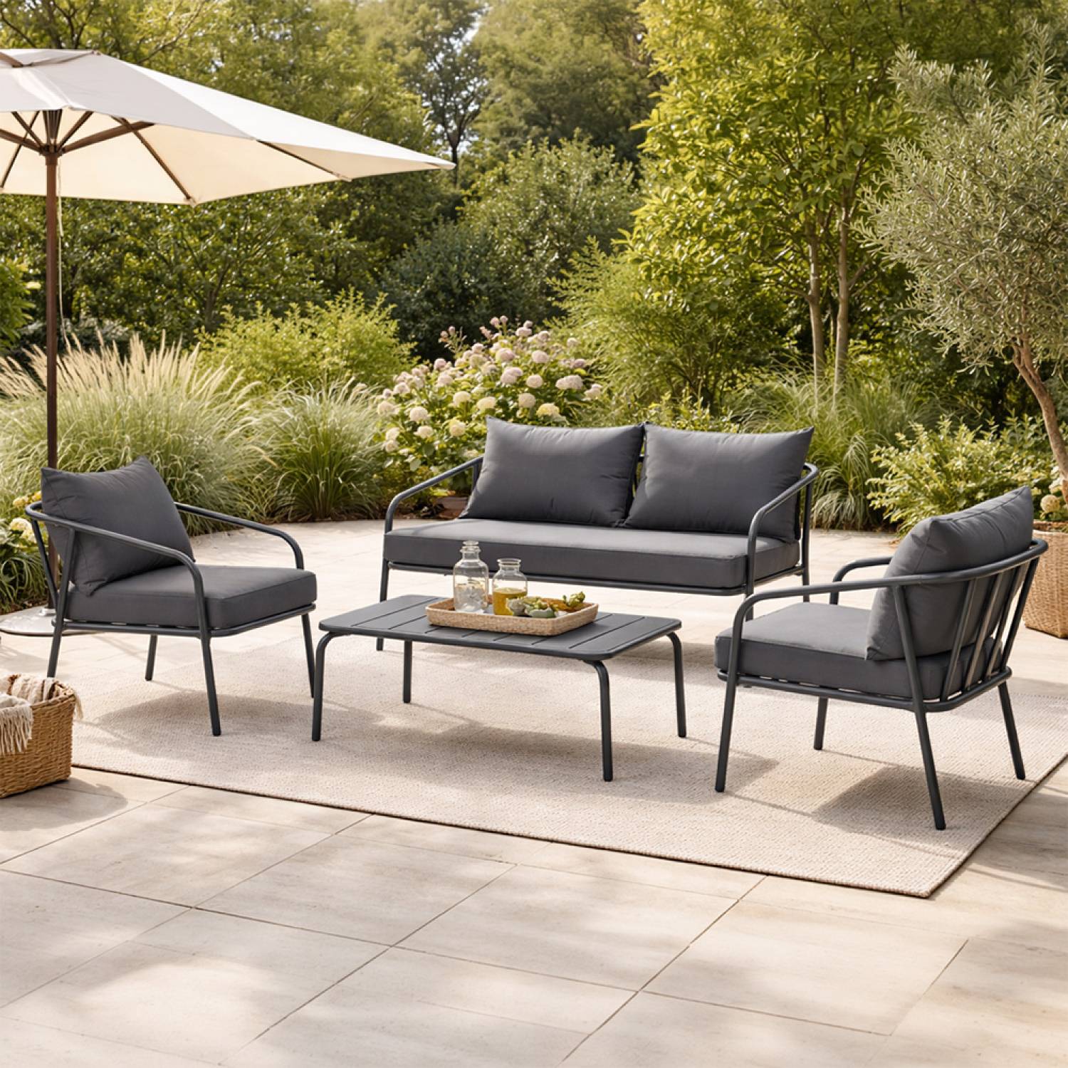 Salon de jardin 4 places gris foncé BERGAME - Image 4