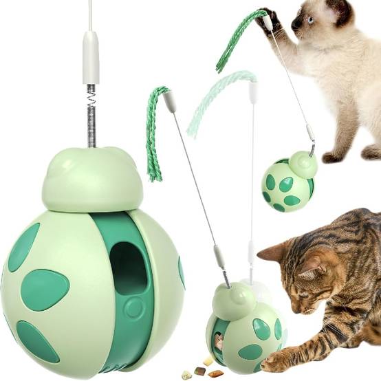 Jouet Chat Interactif - Distributeur Friandises + Baguette à Ressort - Alimentation Lente - Vert DtopbuyAge - Image 2