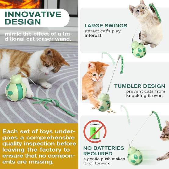Jouet Chat Interactif - Distributeur Friandises + Baguette à Ressort - Alimentation Lente - Vert DtopbuyAge - Image 3