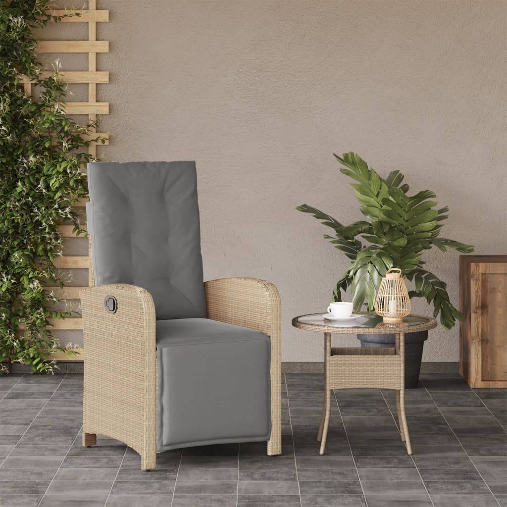 Chaise de jardin inclinable - Chaise d'extérieur - Fauteuil d'extérieur et repose-pied mélange beige rotin - MEUBLE PRO - Image 3