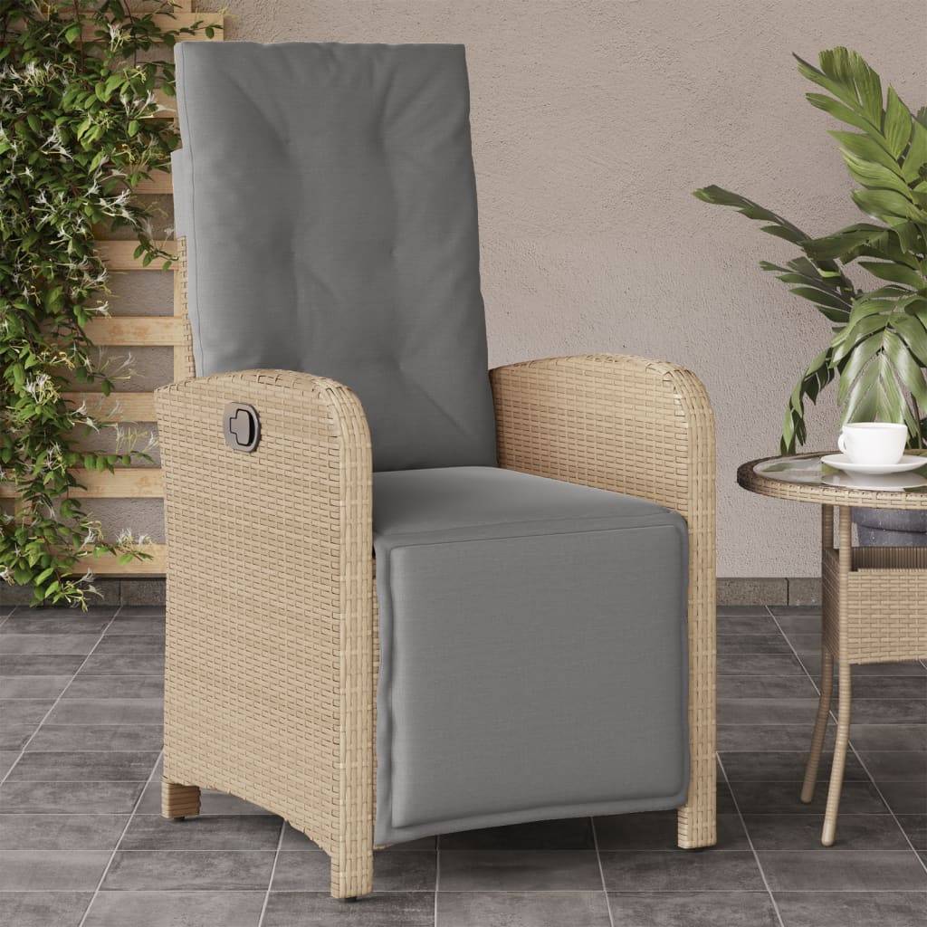 Chaise de jardin inclinable - Chaise d'extérieur - Fauteuil d'extérieur et repose-pied mélange beige rotin - MEUBLE PRO - Image 2