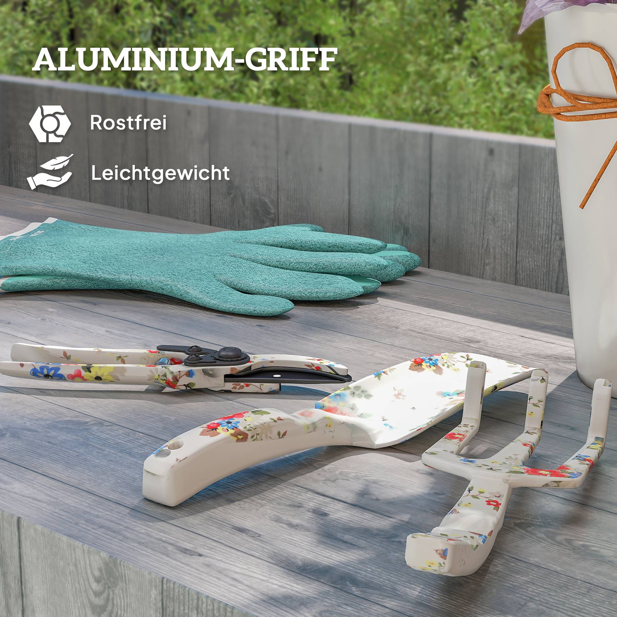 ComfortXL - Kit outils de jardinage aluminium 3 pièces multicolore pelle râteau sécateur plantation taille et entretien - Image 6