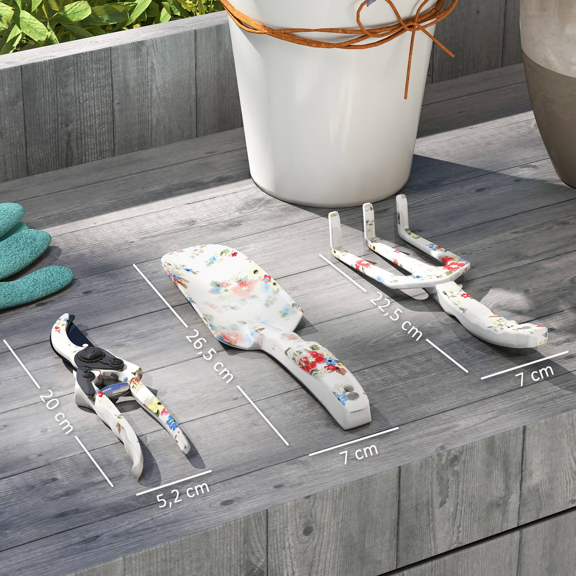 ComfortXL - Kit outils de jardinage aluminium 3 pièces multicolore pelle râteau sécateur plantation taille et entretien - Image 3
