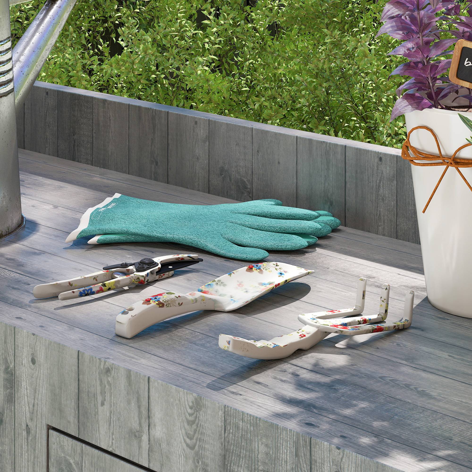 ComfortXL - Kit outils de jardinage aluminium 3 pièces multicolore pelle râteau sécateur plantation taille et entretien - Image 1