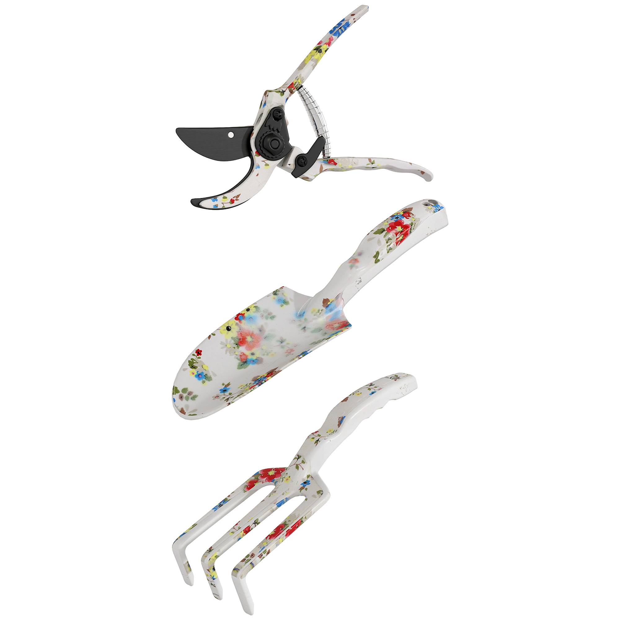 ComfortXL - Kit outils de jardinage aluminium 3 pièces multicolore pelle râteau sécateur plantation taille et entretien - Image 2