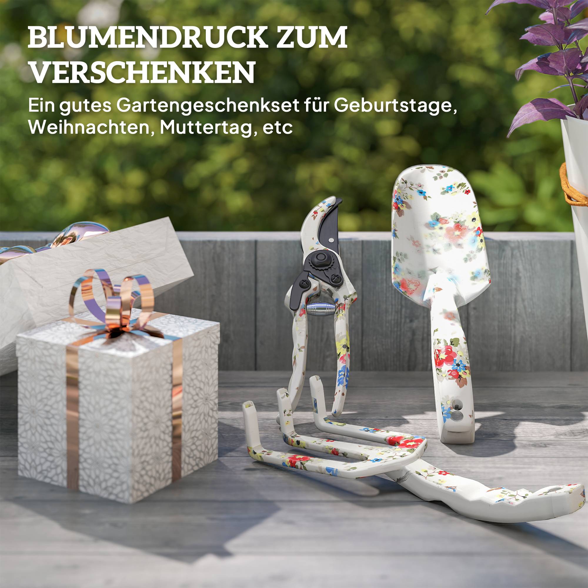 ComfortXL - Kit outils de jardinage aluminium 3 pièces multicolore pelle râteau sécateur plantation taille et entretien - Image 5