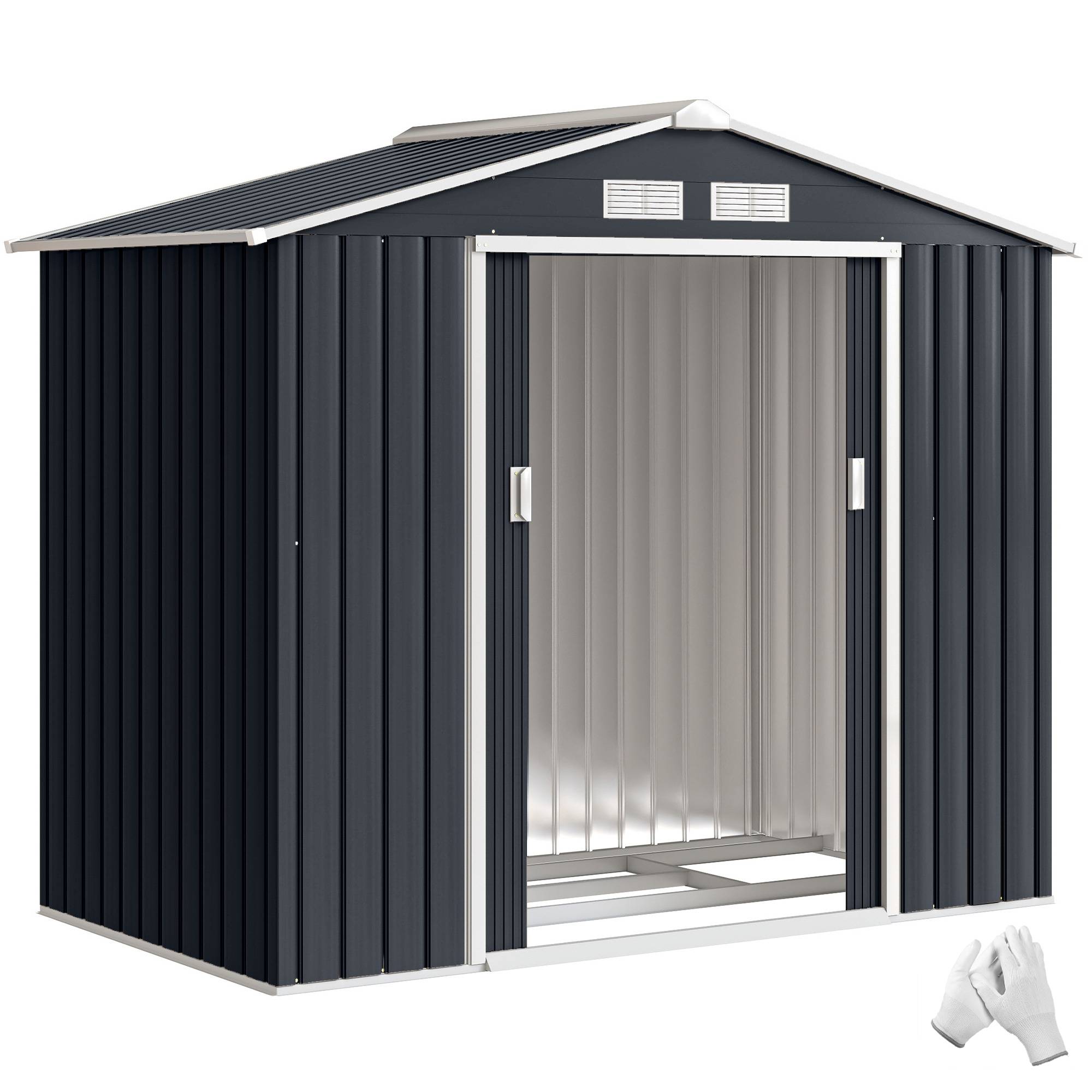 Abri de jardin avec portes coulissantes, 2,13 x 1,30 x 1,85 cm, métal, gris anthracite - Image 1