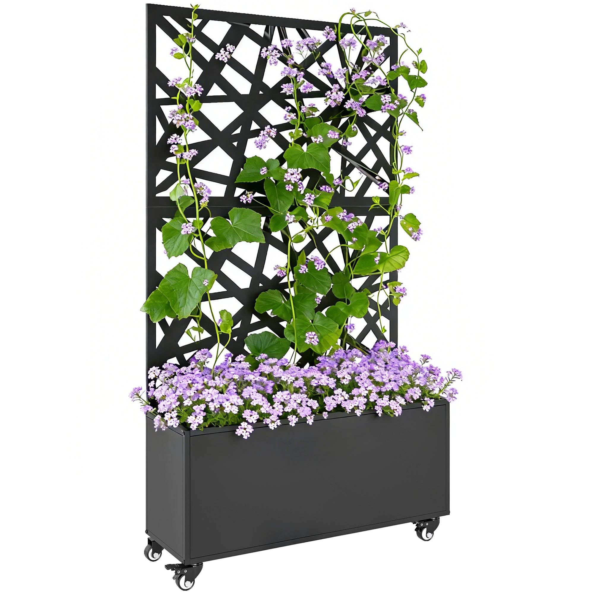 ComfortXL - Jardinière Treillis Brise Vue Métal Jardin Intimité Sur Roulettes 90x30x160cm Noir - ComfortXL Outdoor Living - Image 1