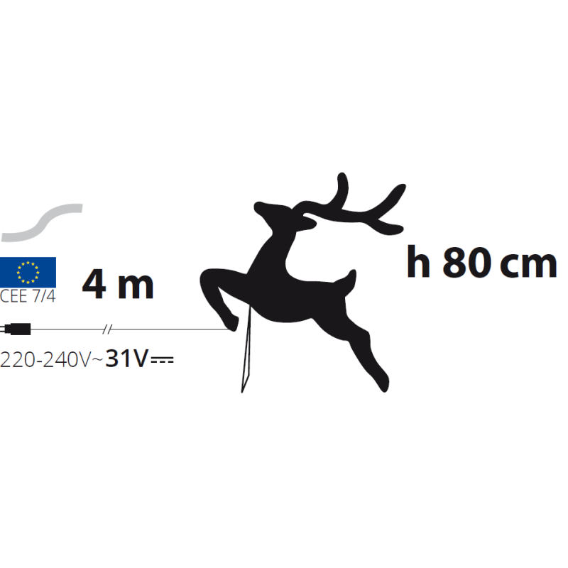 Lotti - Renne lumineux 2D Acrylique au Galop H80cm 200 Led blanc froid fixe 31V Lotti - Imagen 3