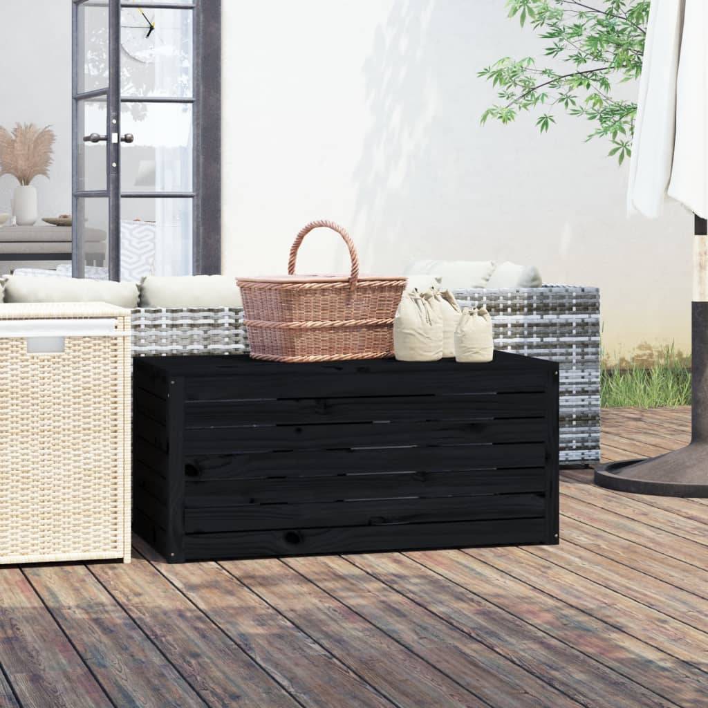 Malle de Rangement et Banc en Bois de Pin Massif pour Jardin Balcon Noir 101 cm – ComfortXL Outdoor Living - Image 1