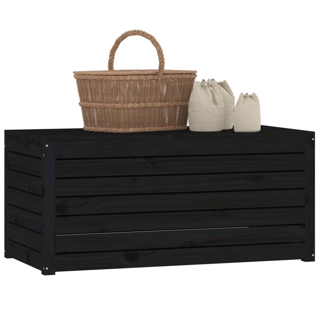 Malle de Rangement et Banc en Bois de Pin Massif pour Jardin Balcon Noir 101 cm – ComfortXL Outdoor Living - Image 4